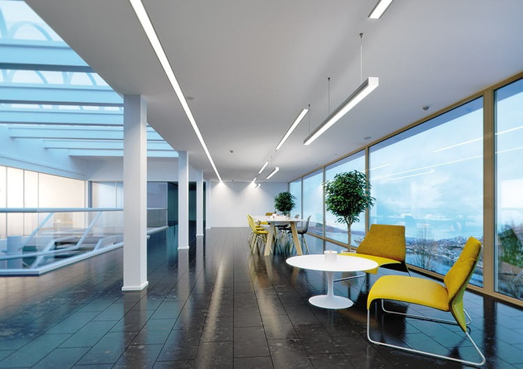 Wall wash LED profile in an office lighting project by Lightstec
