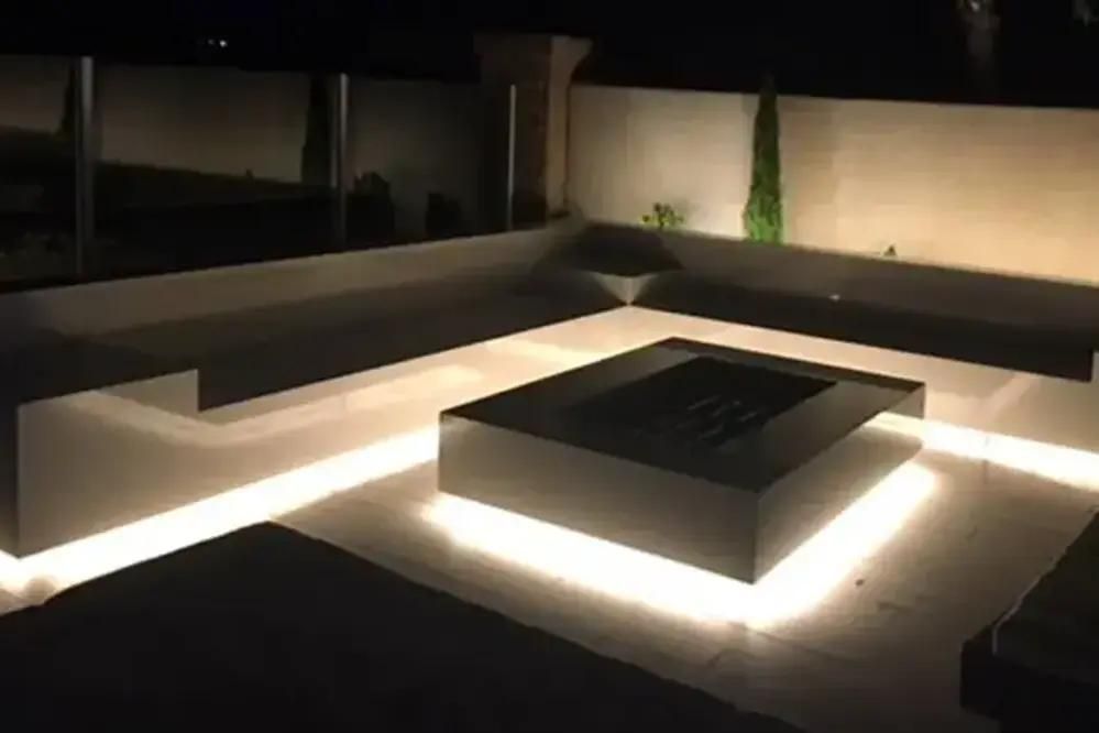 COB dotless LED strip lights creating smooth continuous light in an outdoor landscape