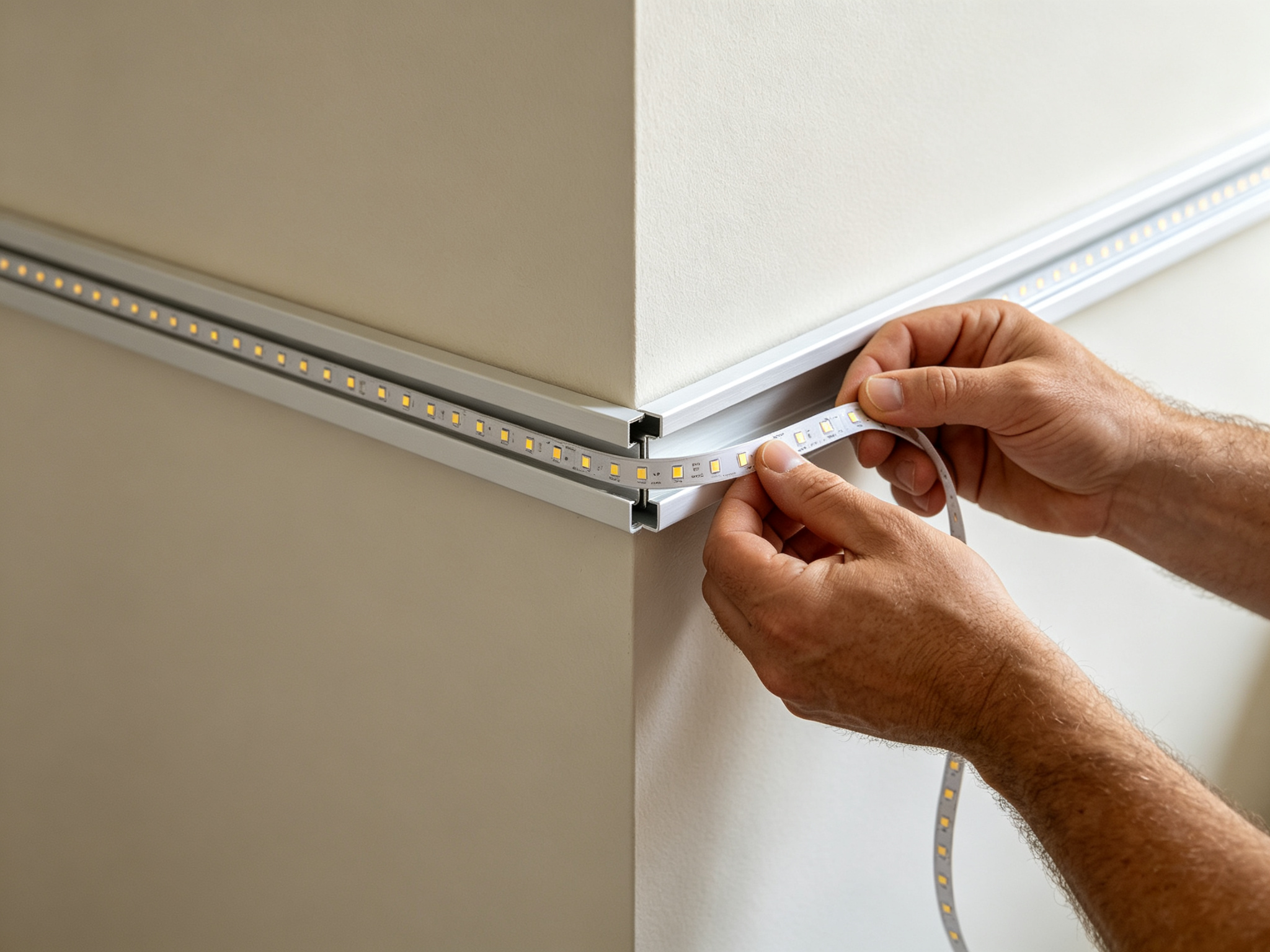 Install the LED strip into the corner channel