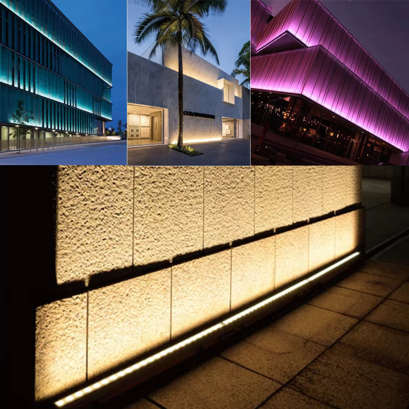 Flexible LED wall washer on building facade