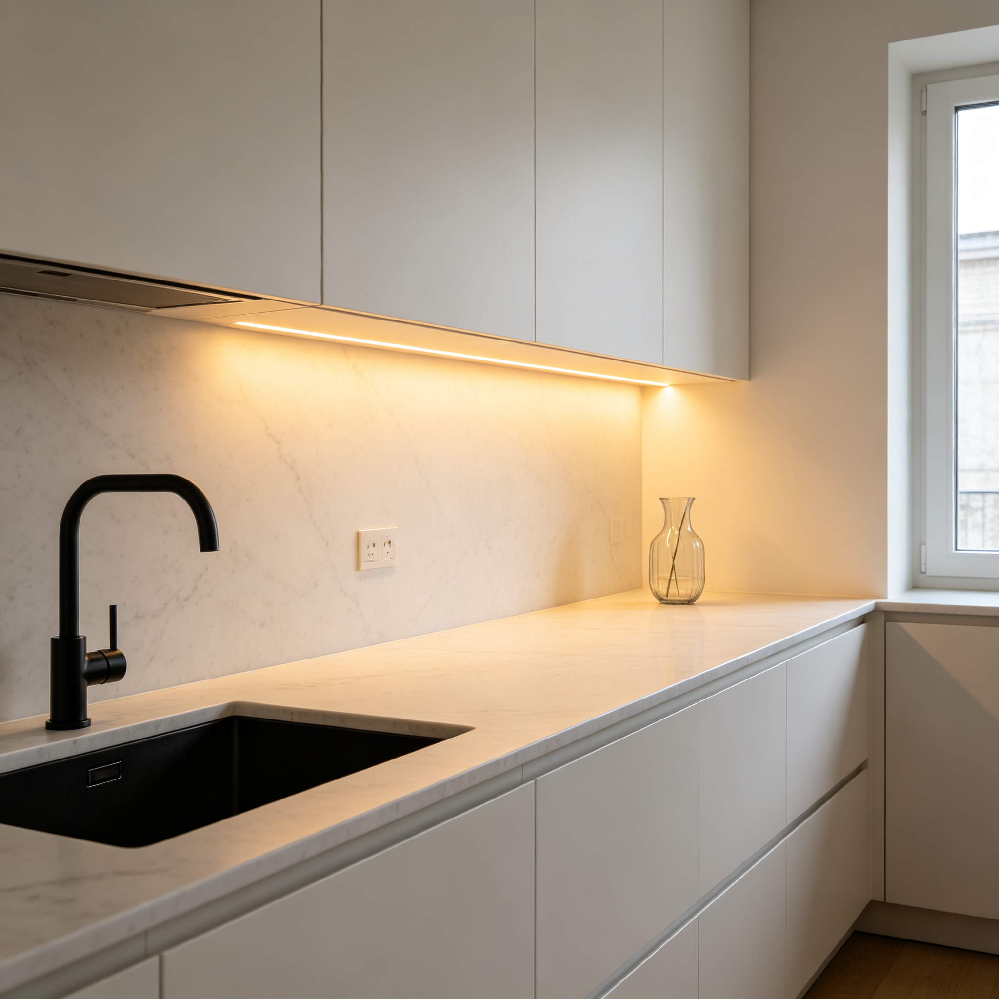 LED strip light under kitchen cabinet countertop
