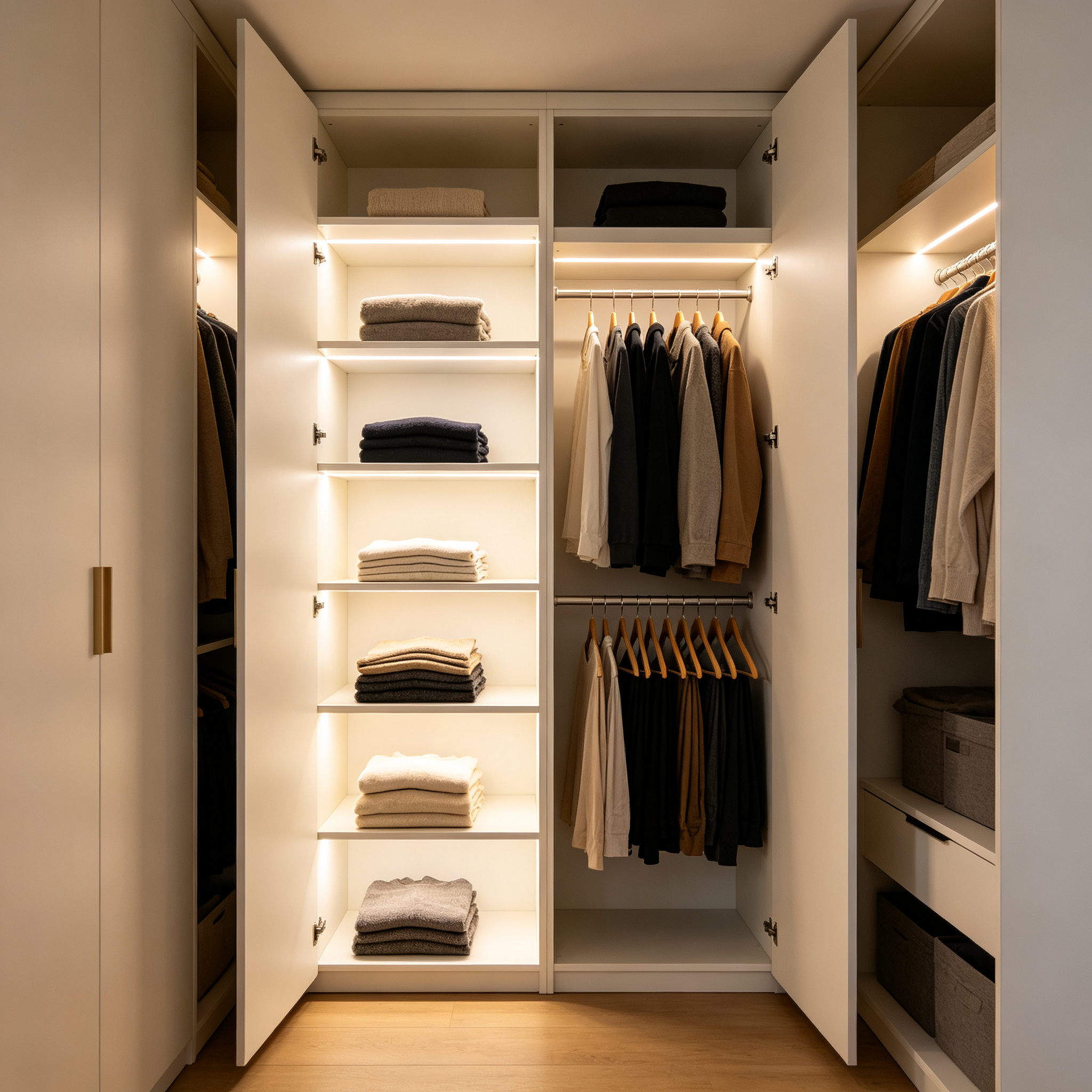 LED strip light inside wardrobe furniture