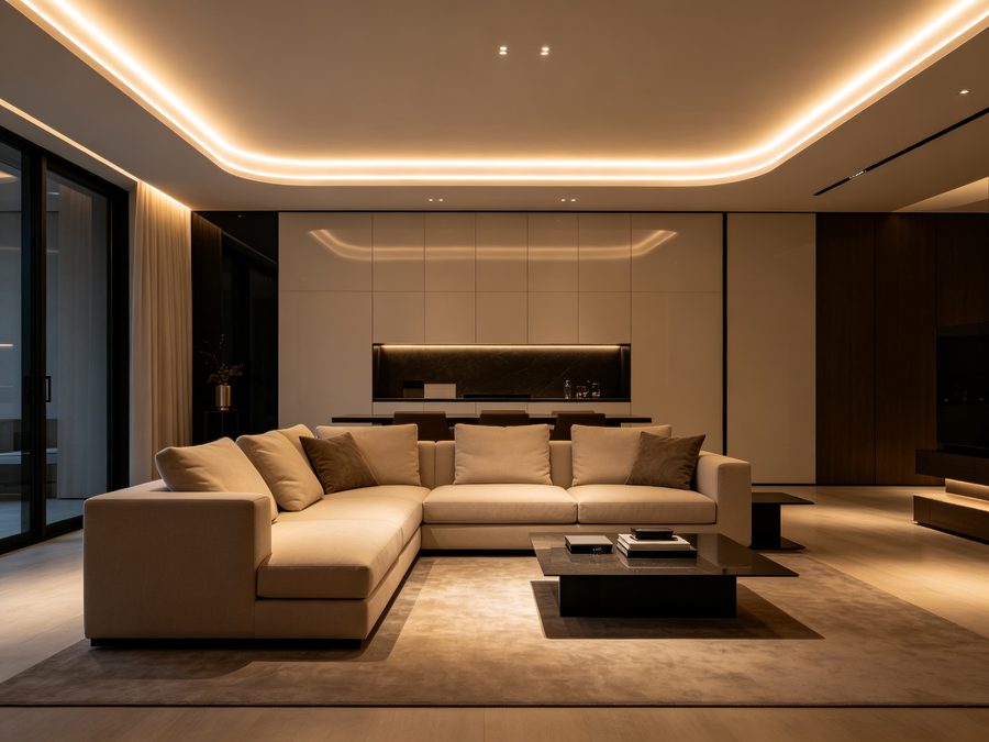 Ceiling cove lighting with LED neon flex