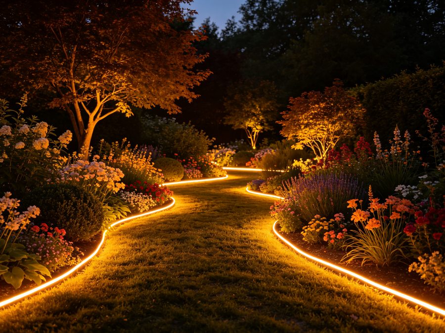 Garden path lighting with LED neon flex