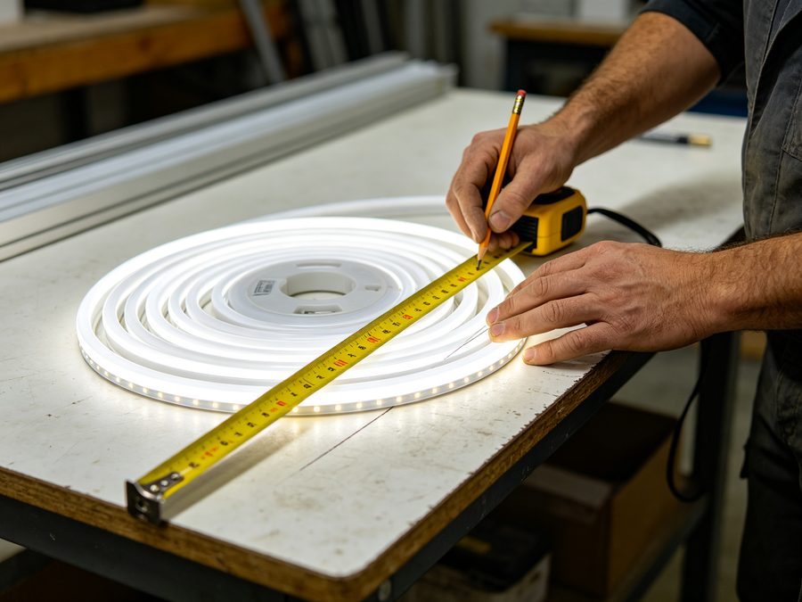 Measure and mark the cutting position on LED neon flex