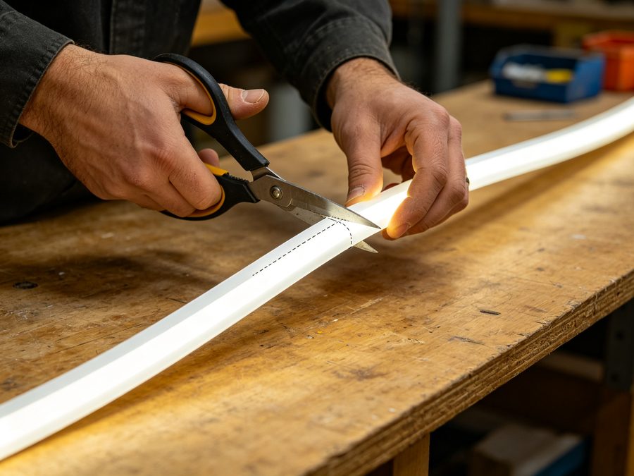 Cut LED neon flex at the marked line with scissors