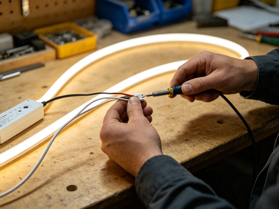 Connect the power cable to LED neon flex