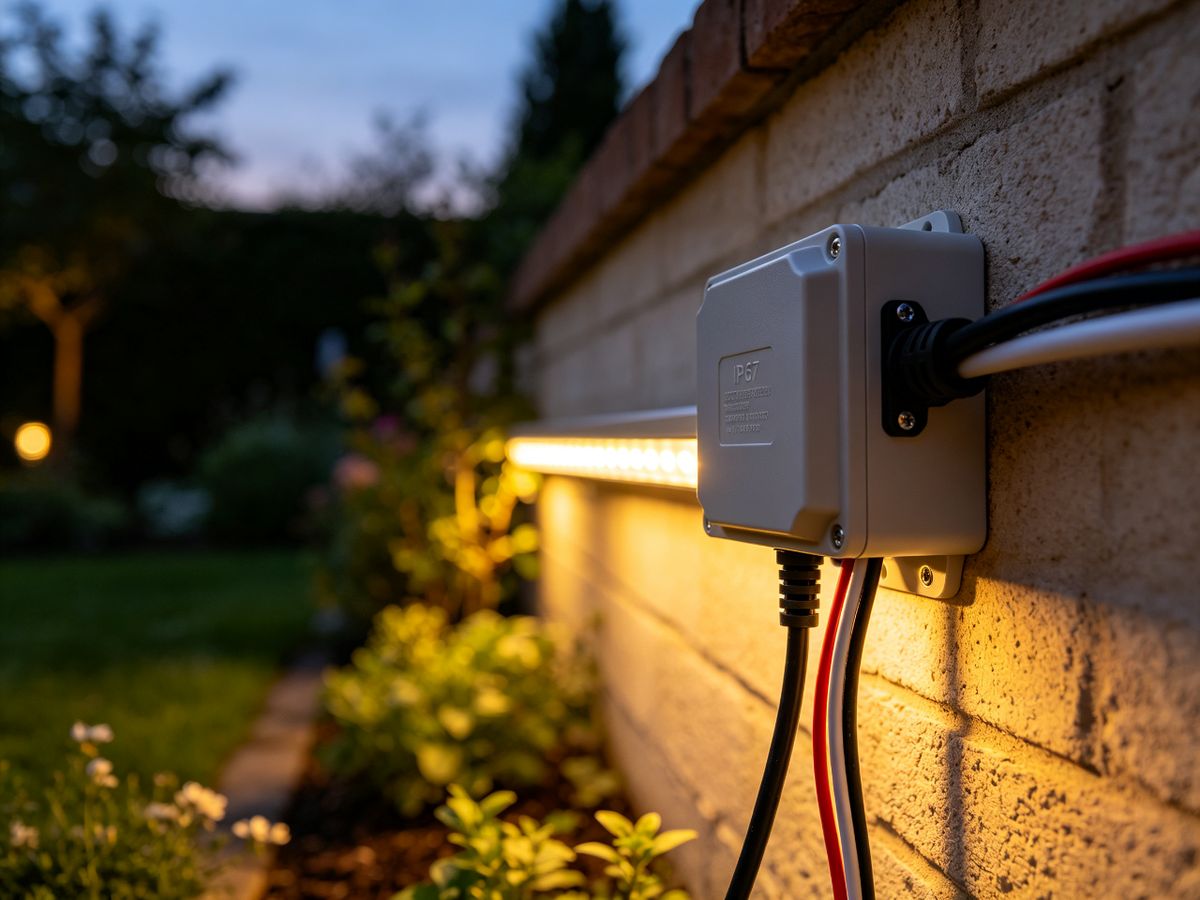 Outdoor IP-rated driver and junction box &mdash; keep connections dry and properly rated.