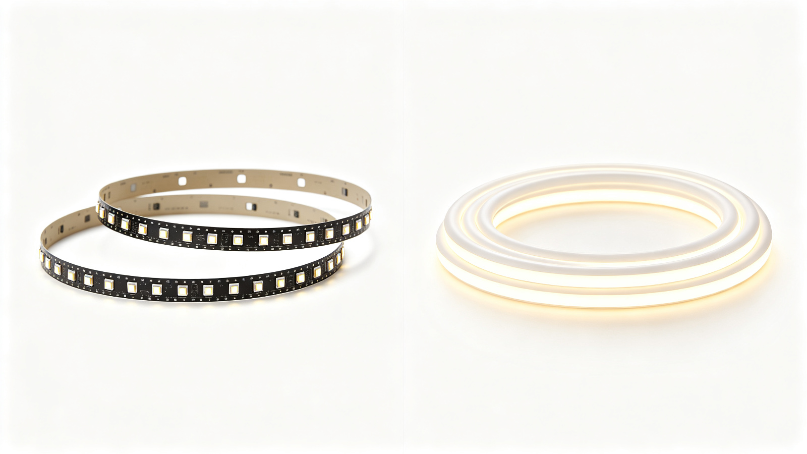 Comparison of thin LED strip light vs thick round LED neon flex tube