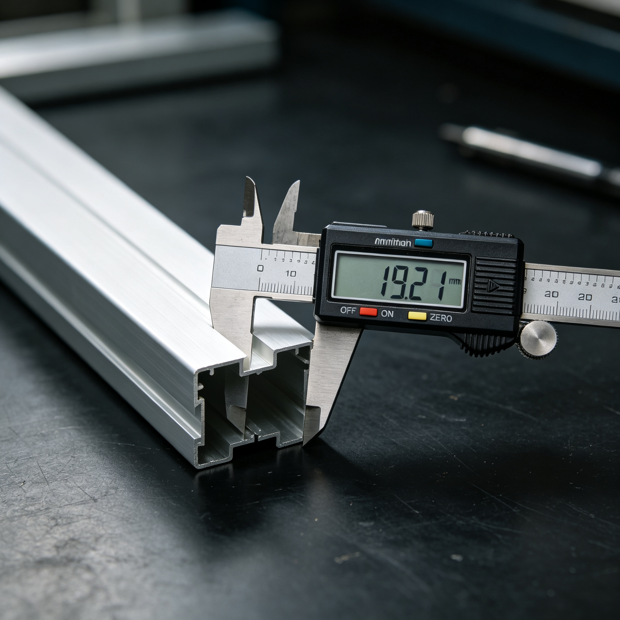 Digital caliper measuring LED aluminum profile wall thickness