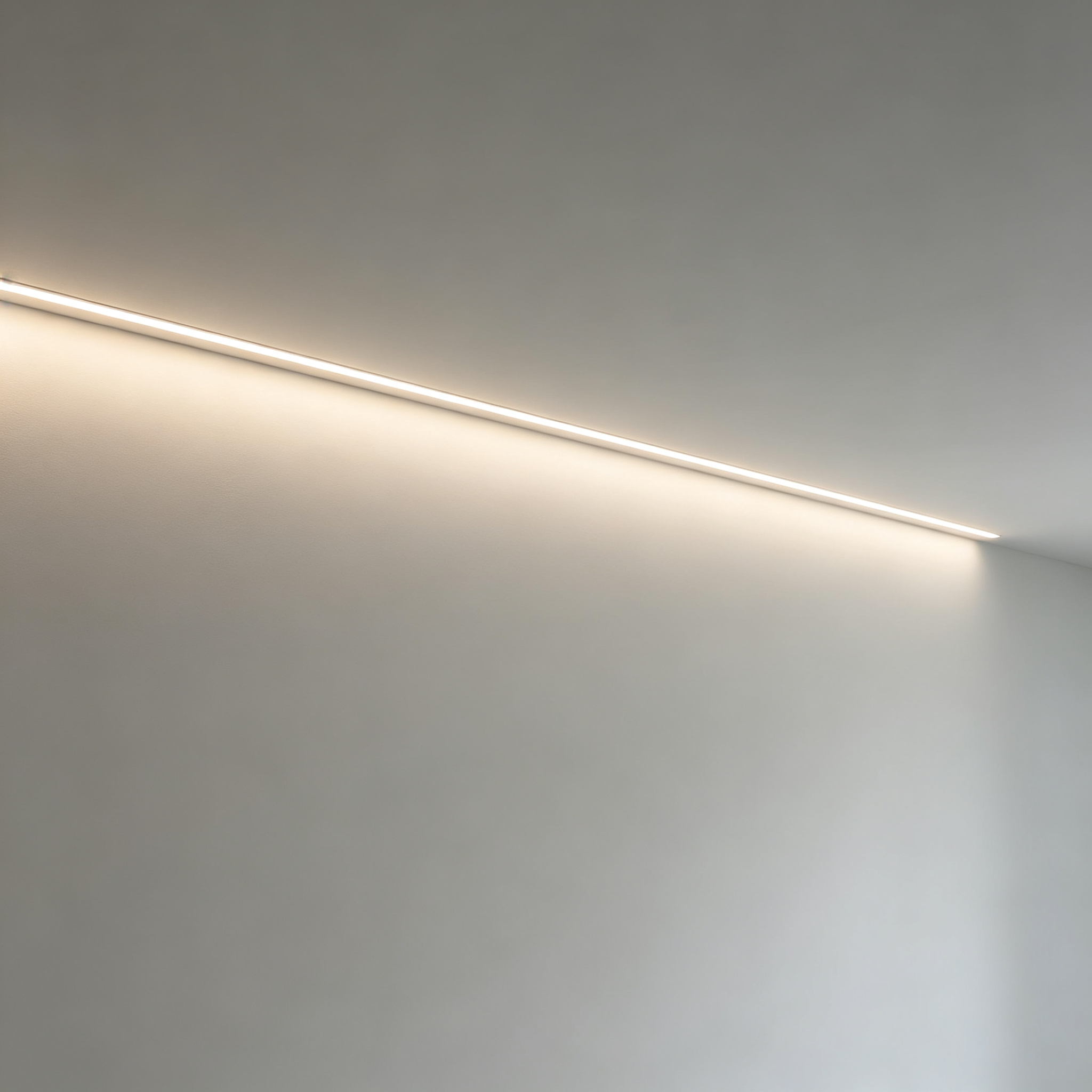 Continuous dot-free LED light line on wall