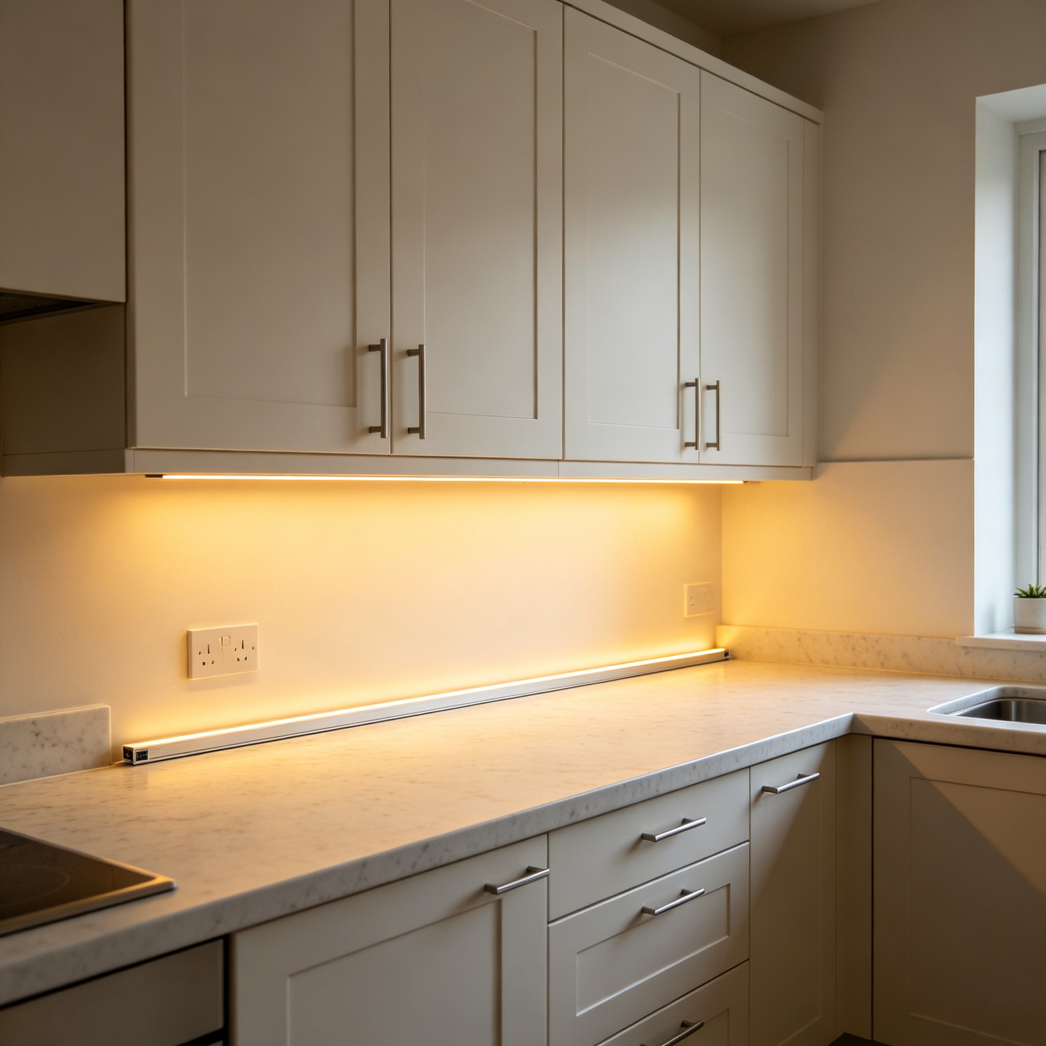 Retrofit LED strip light under cabinet in finished kitchen