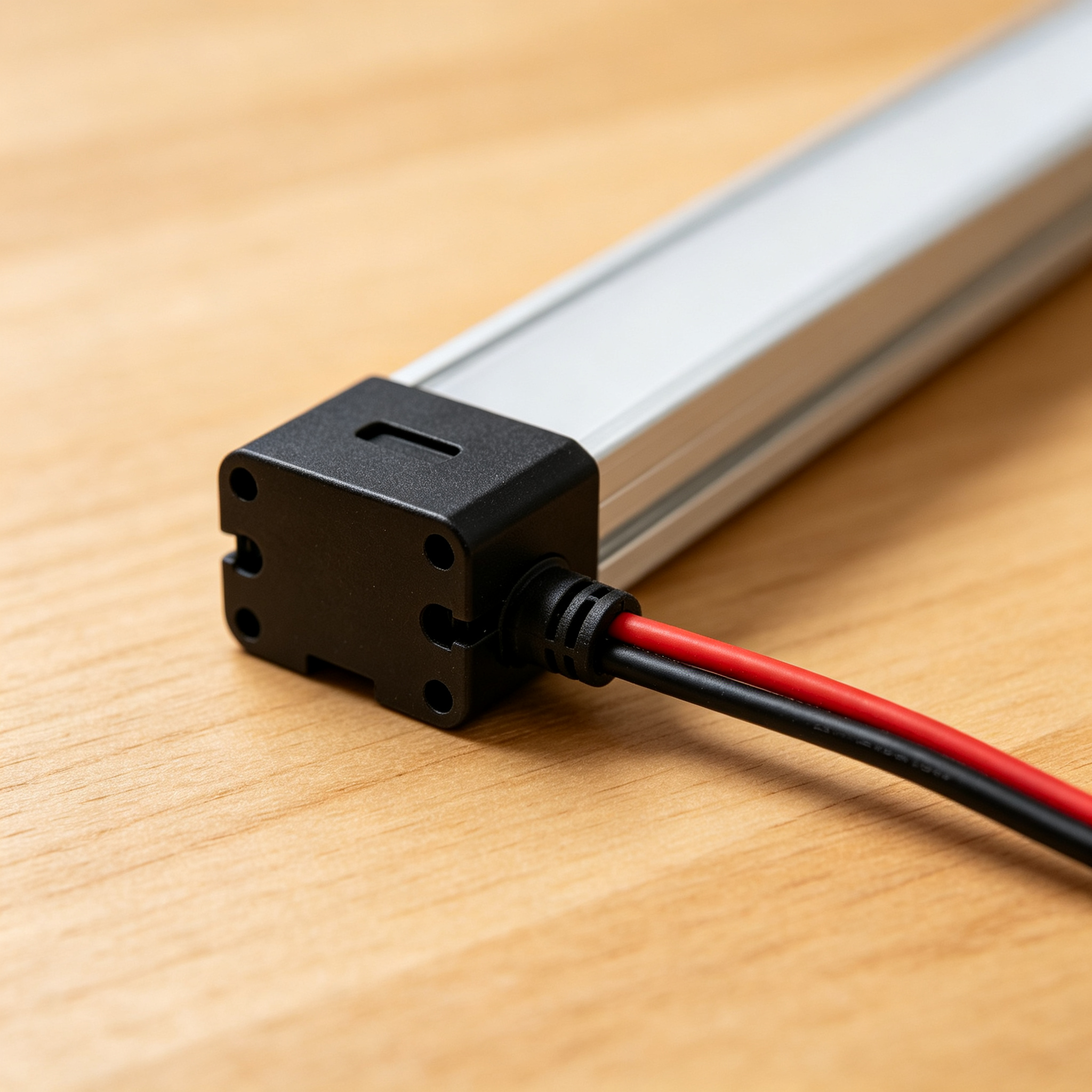 LED profile end cap with tidy cable exit