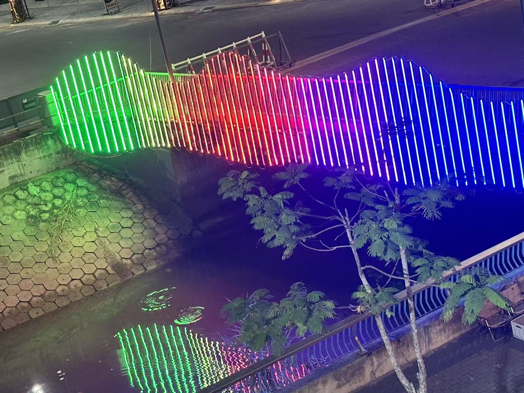 LED neon flex bridge lighting project with color-changing strips