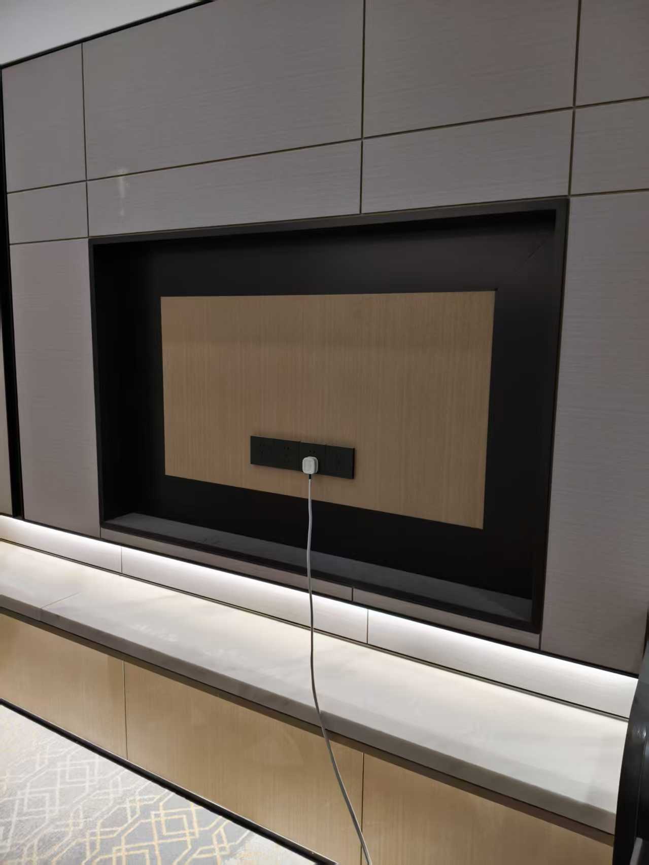 LED strip light under the TV media cabinet edge