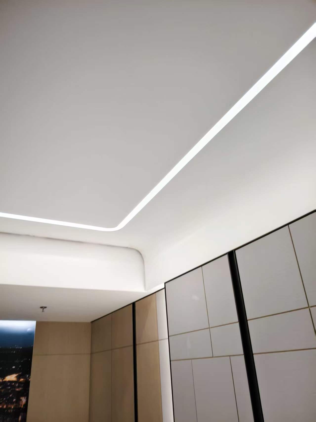 Rounded cove ceiling with LED neon flex linear light