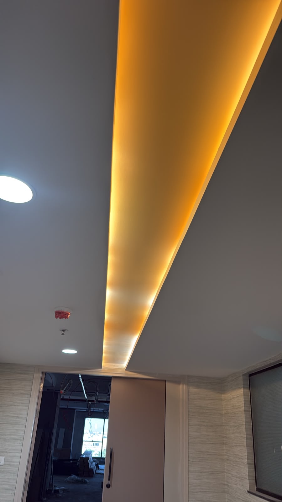 Ceiling under construction with LED strip light already installed