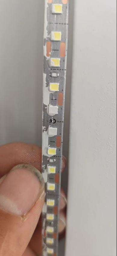 Close-up of LED strip light diodes with CE marking